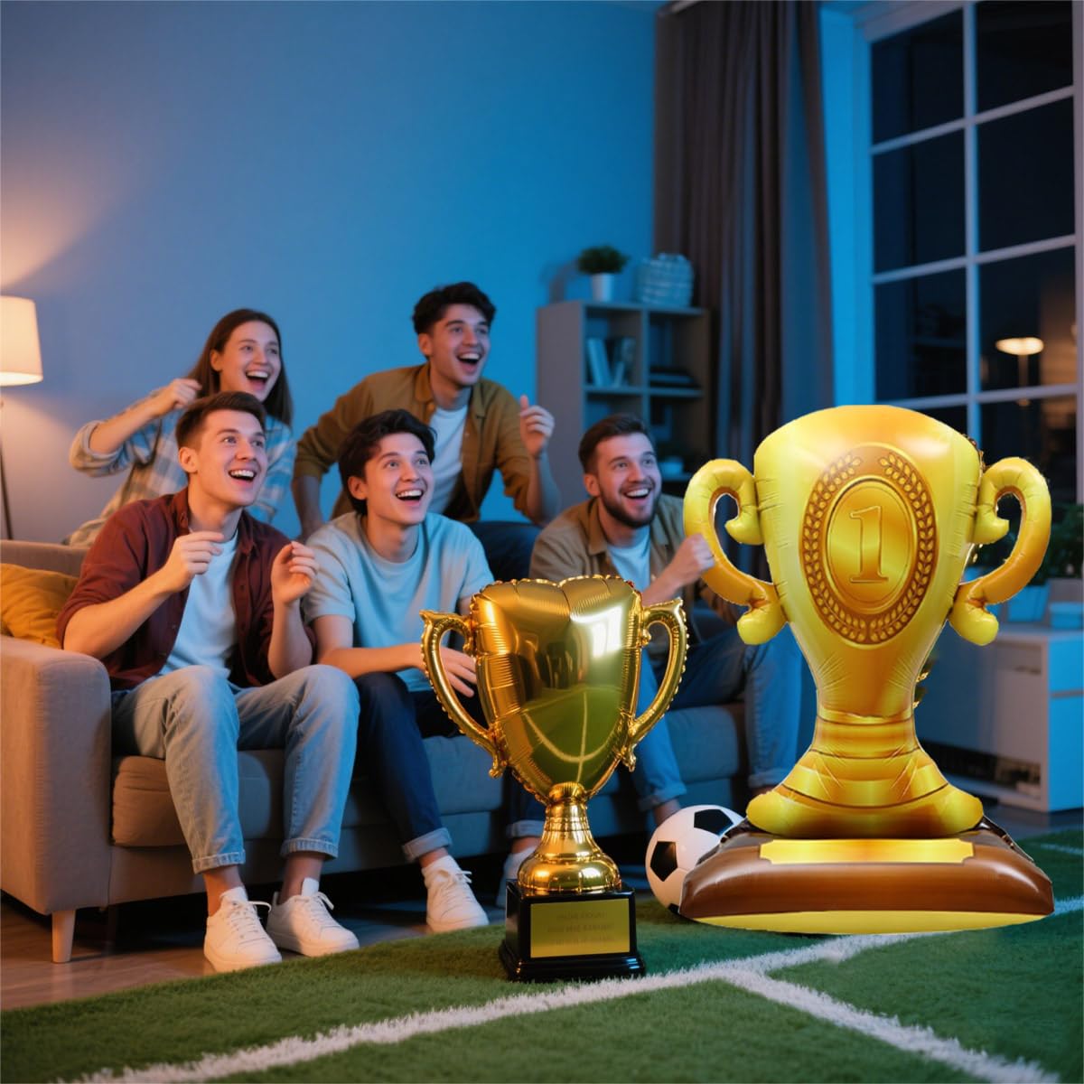 4D Giant Trophy Standing Balloon Gold Champion Foil Balloons,First Prize Balloon for Sports Party Supplies Basketball Football Soccer Birthday