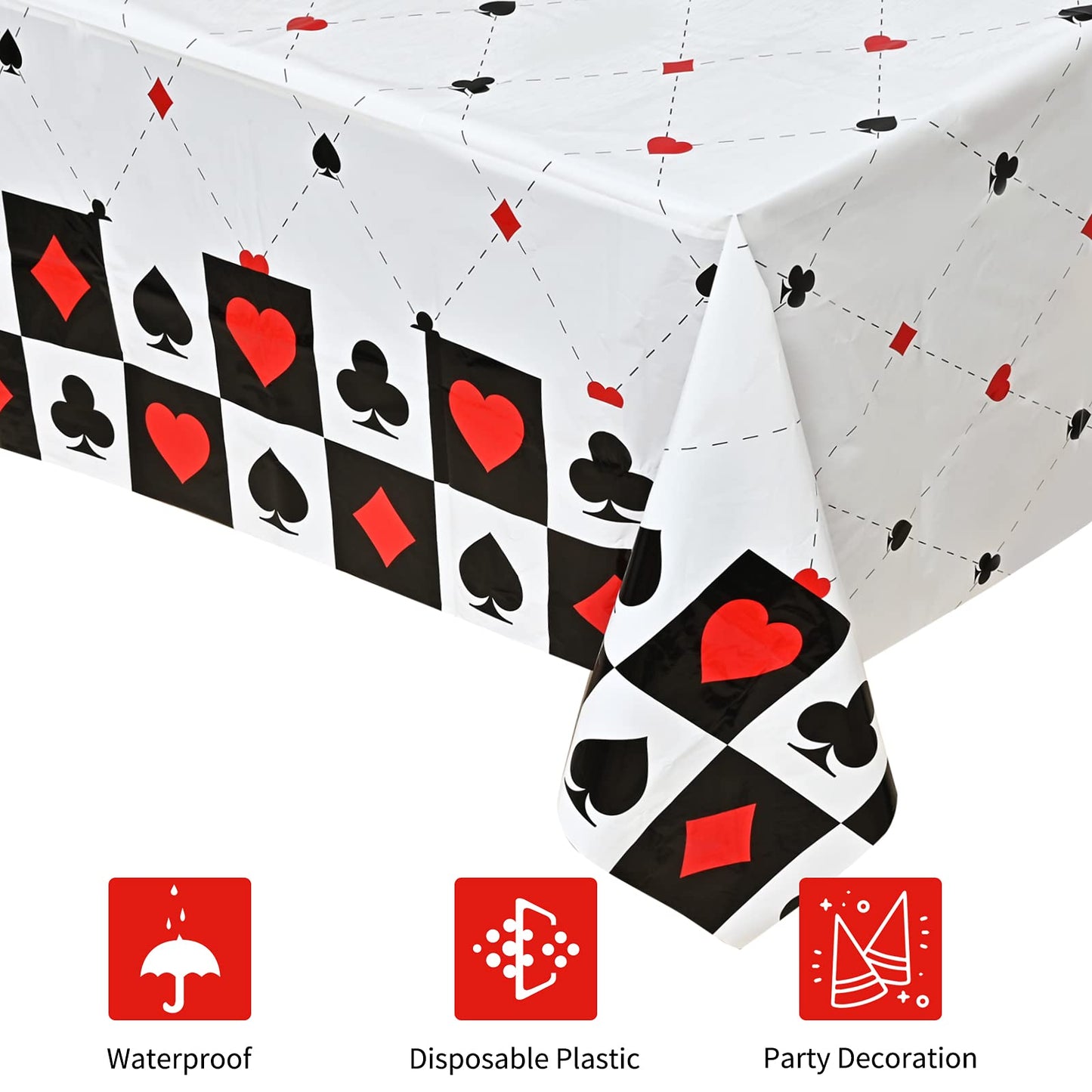Lecpeting 2 Pcs Casino Tablecloth Casino Plastic Table Covers 87 x 51 Inches Poker Birthday Tablecovers for Birthday Party Supplies
