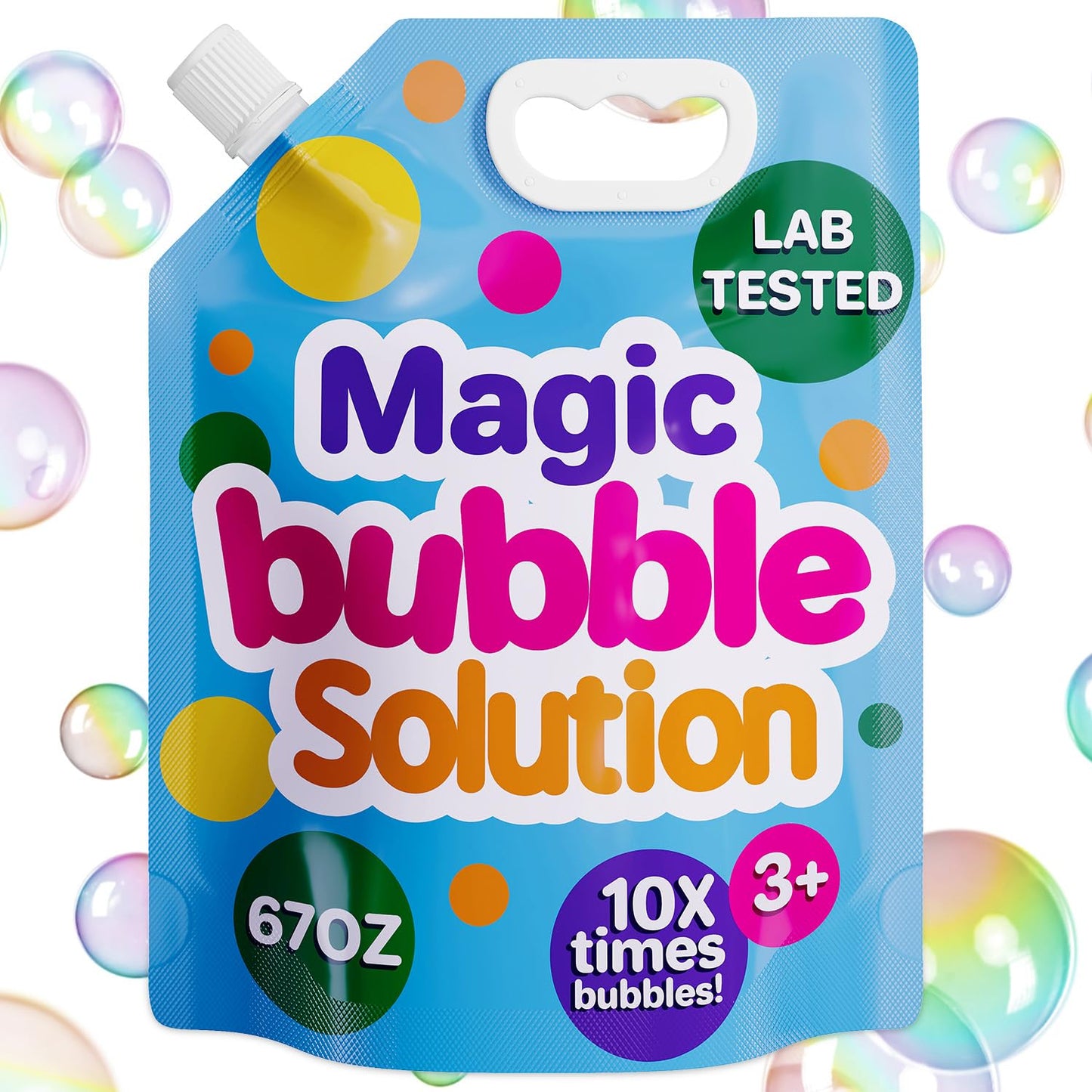Klevly 67 oz Iridescent Bubble Solution Refill | Non-Toxic Quick & Easy Just Add Water to Make 67 oz Bubble Refill Solution | Bubbles for Kids |