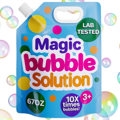 Klevly 67 oz Iridescent Bubble Solution Refill | Non-Toxic Quick & Easy Just Add Water to Make 67 oz Bubble Refill Solution | Bubbles for Kids |