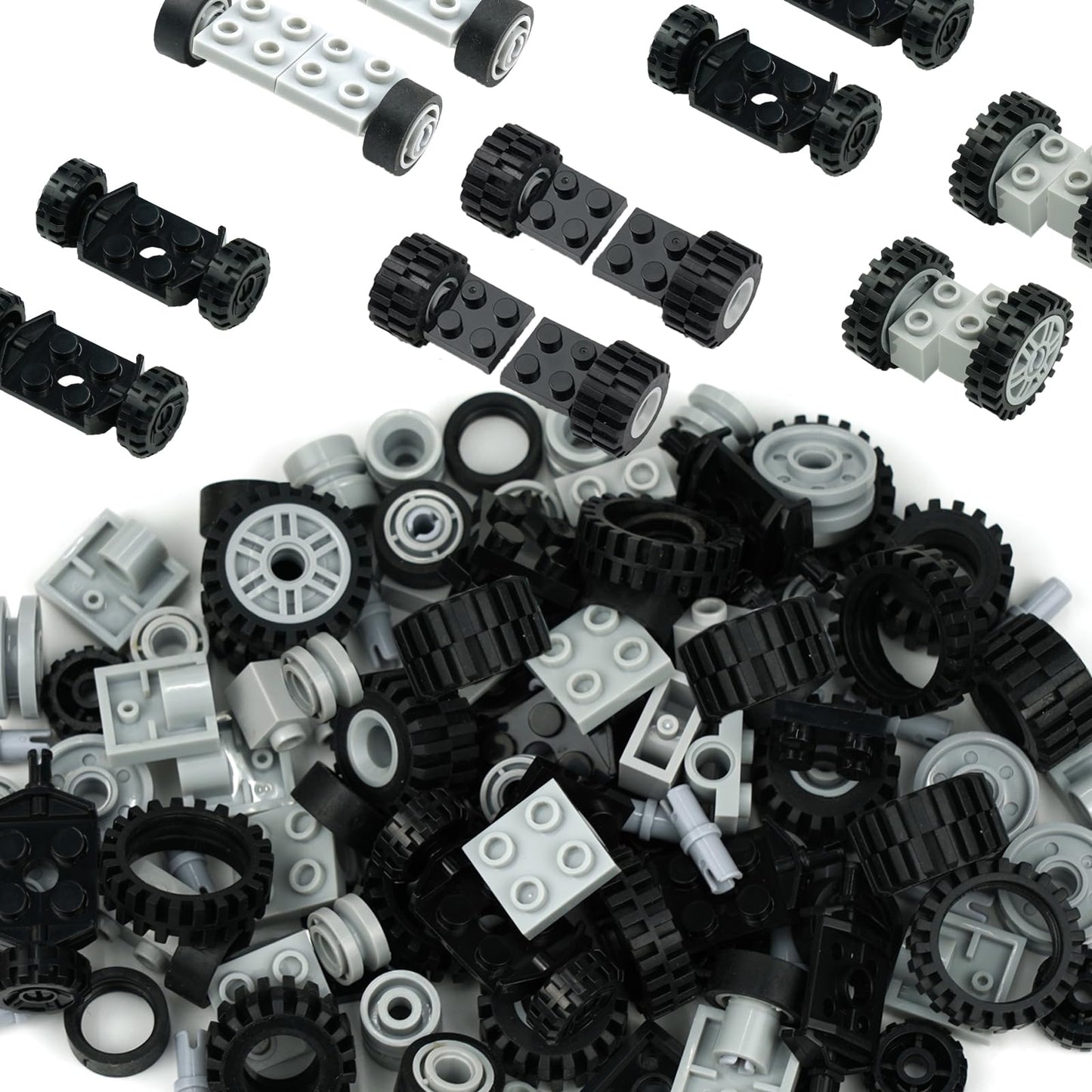 Pasacho Wheels and Axles Set, Car Parts Chassis Pieces Tires Building Blocks, Compatible with Classic Bricks Toys