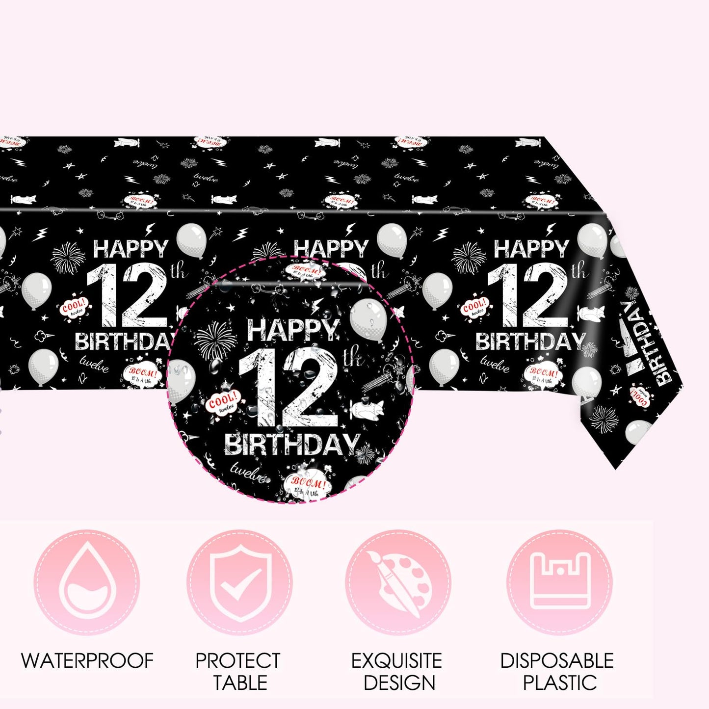 41Pcs 12th Birthday Decorations for Boys Girls,Black Bruh Im Happy 12 Birthday Tableware Set Include Black Plates and Napkins Party Supplies with 12