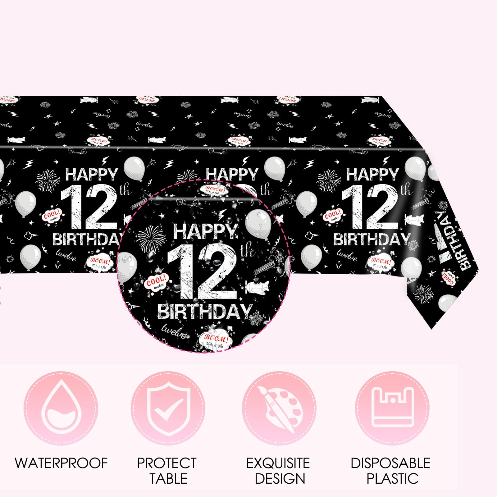 41Pcs 12th Birthday Decorations for Boys Girls,Black Bruh Im Happy 12 Birthday Tableware Set Include Black Plates and Napkins Party Supplies with 12