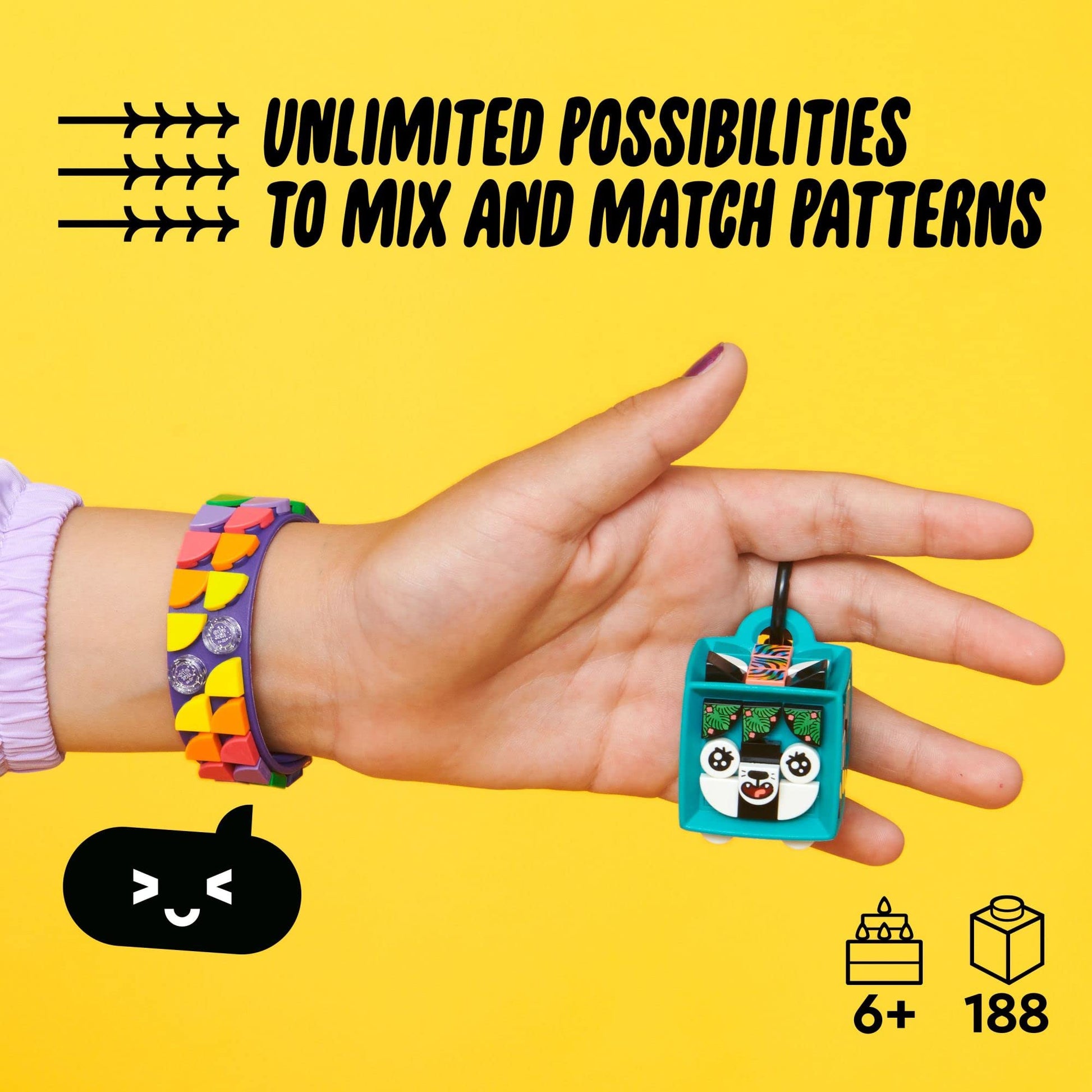 LEGO DOTS Neon Tiger Bracelet & Bag Tag 41945 DIY Craft Kit Bundle; A Creative Gift for Animal Fans Who Like to Make Keychain-Style Accessories; Fun