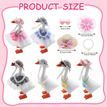 Estedro 6 Set Desk Goose Outfits 7 Inches 18 PCS Mini Porch Goose Clothes with Cute Hat Necklace Dresses and Sunglasses Funny Desk Goose Accessories