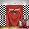 7x5ft Car Black White Grid Red Birthday Themed Backdrops Racing Flag Red Photo Backgrounds for Photography Happy Birthday Party Banner Photo Booth