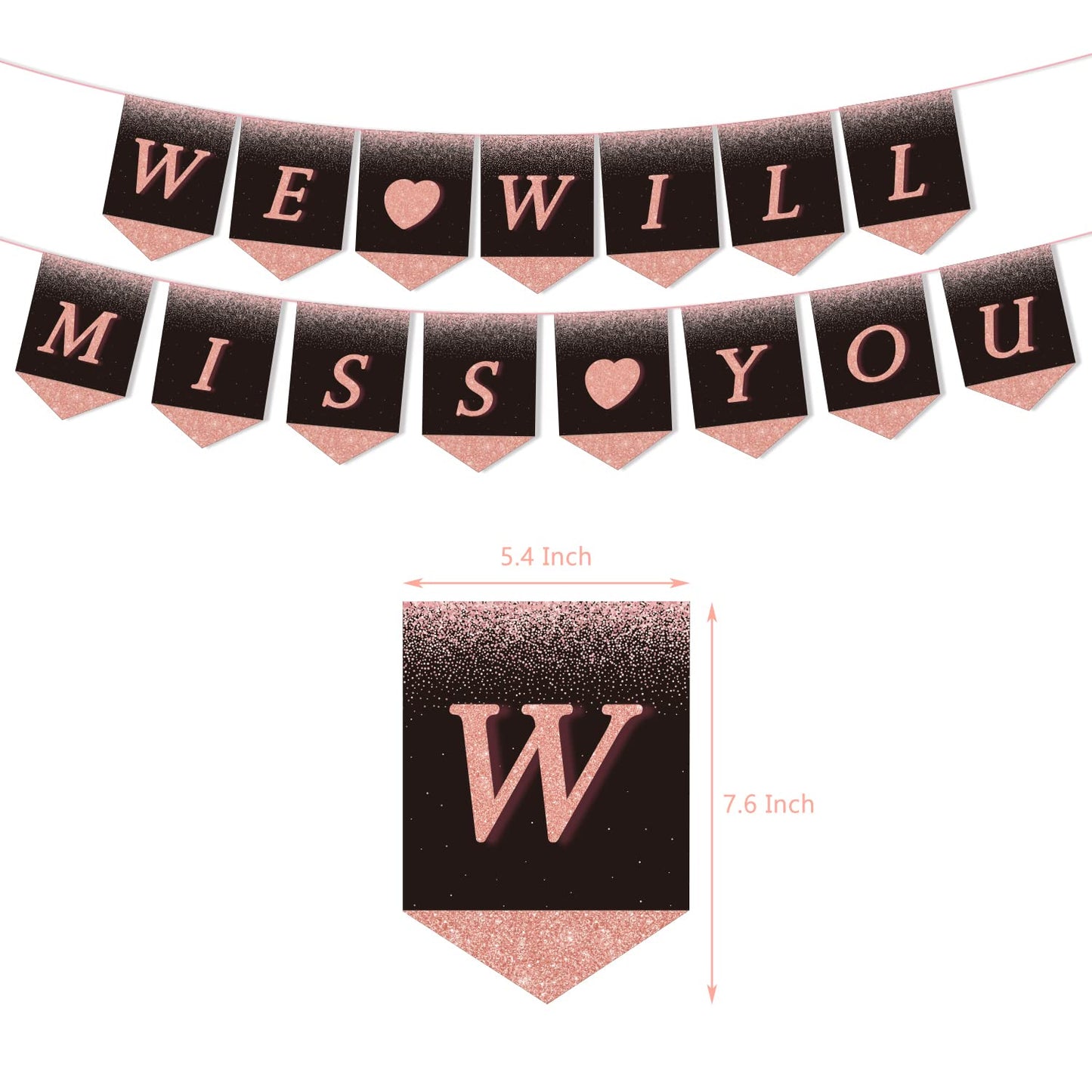 Rose Gold Farewell Party Decorations,We Will Miss You banner,Going away party decorations for Coworkers Goodbye, Rose Gold Hanging Swirls Balloon