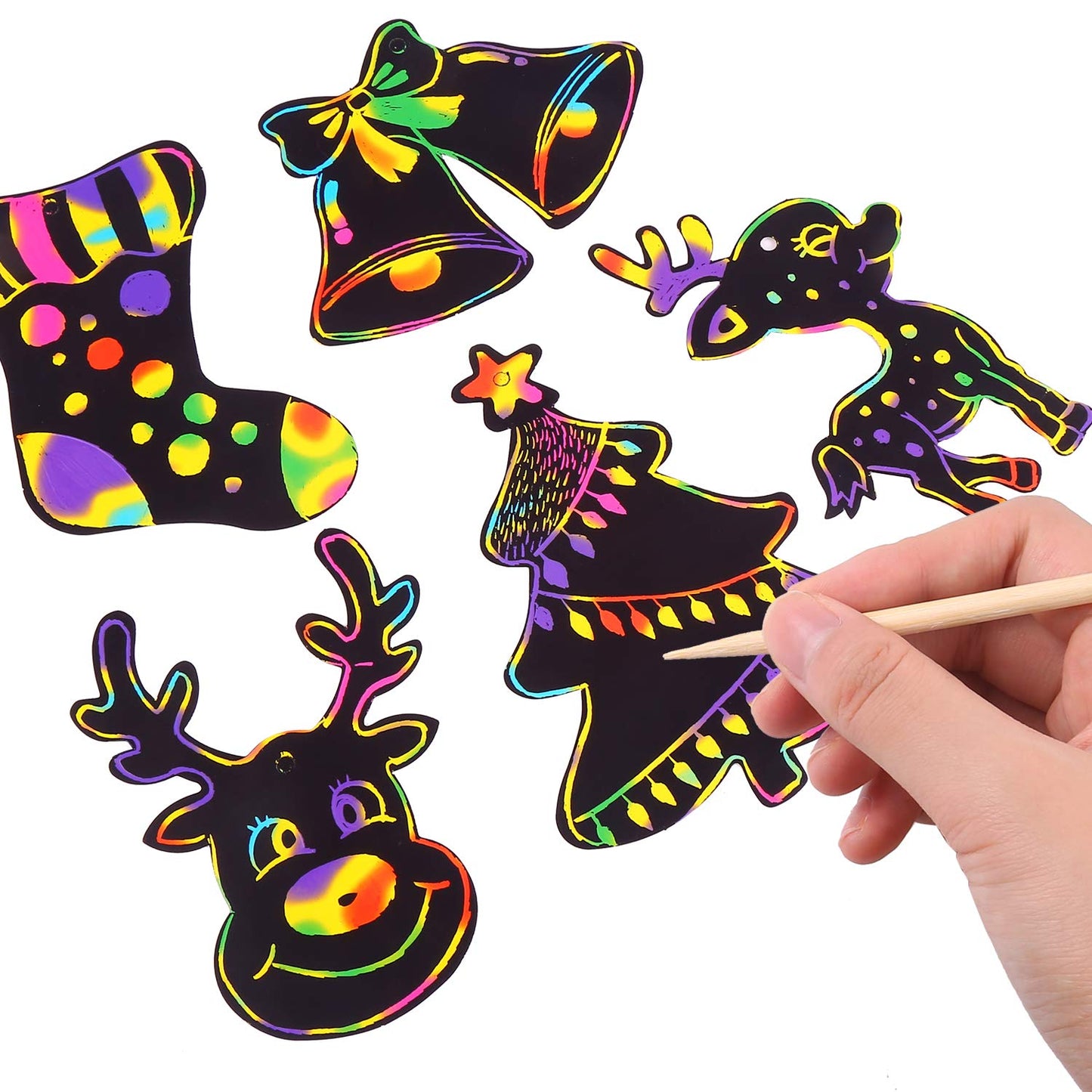 DIYASY Christmas Scratch Art Paper,96Pcs Crafts Kits Magic Rainbow Scratch Cards for Xmas Tree Ornaments and Kids Birthday Decoration