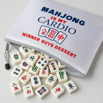 Mazentrix 3-Pack Mahjong Tile Storage Pouches, Water-Resistant Zipper Bags Fit 166 American Tiles, 13.6 x 9.7 in, White (Bags Only)