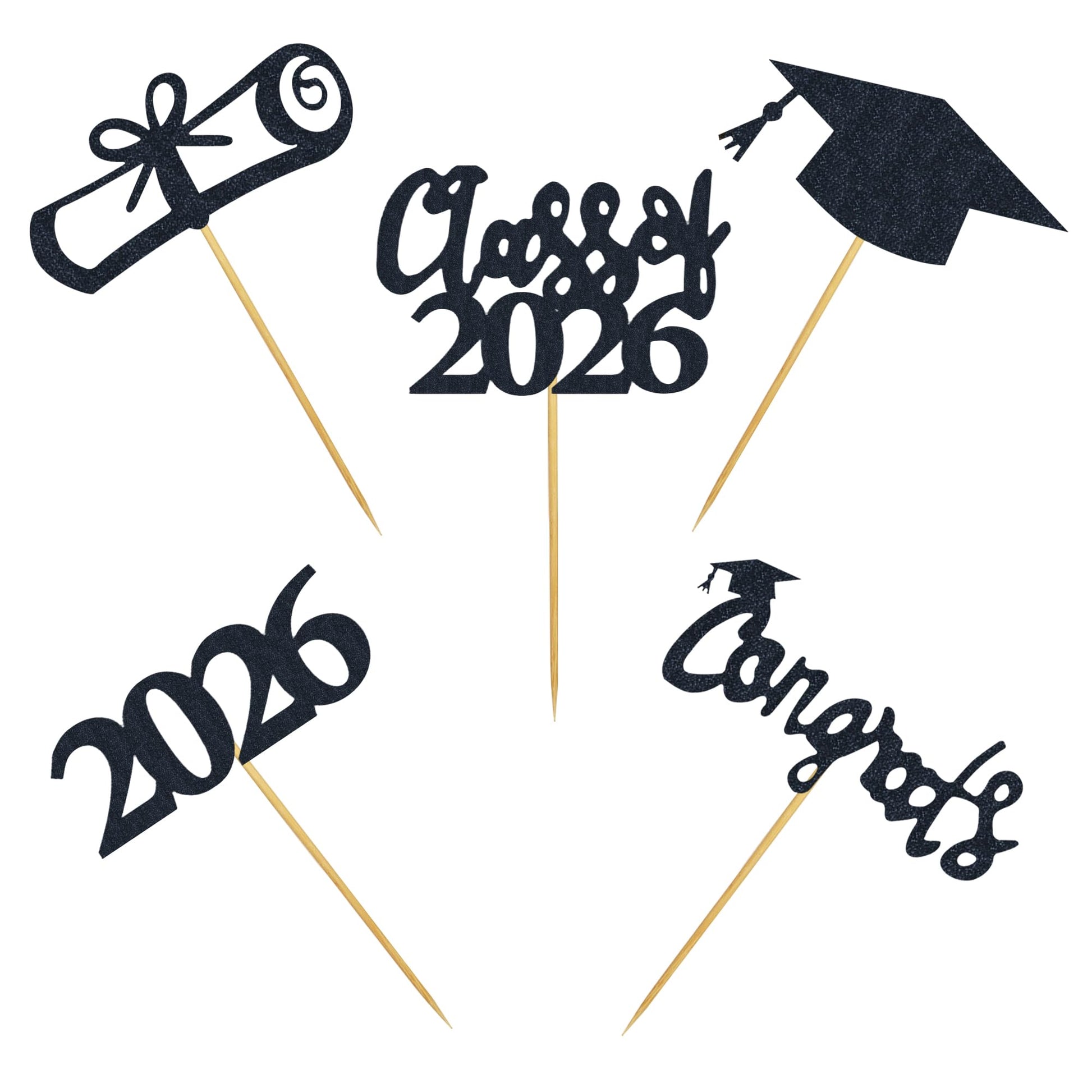 30 PCS Graduation Cupcake Toppers 2026 Diploma Grad Cap Cake Toppers Food Picks for Party Supplies and Graduation Party Favors 5 Styles