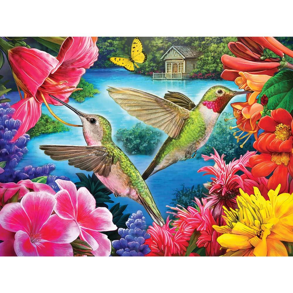 Bits and Pieces - Large 300 Piece Jigsaw Puzzle for Adults - Hummingbird Feasting Jigsaw Puzzle by Artist Larry Jones, Completed Puzzle Size: 18" x