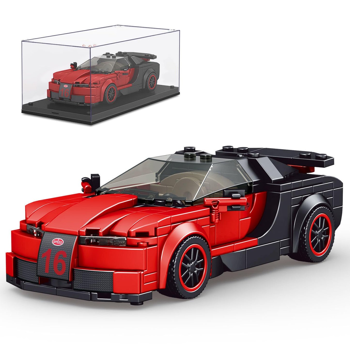 Mould King Speed Champion Veyron Car Building Blocks with Display Case, Model Car Kits Toys Building Sets for Adults Kids 8+ (370 PCS)