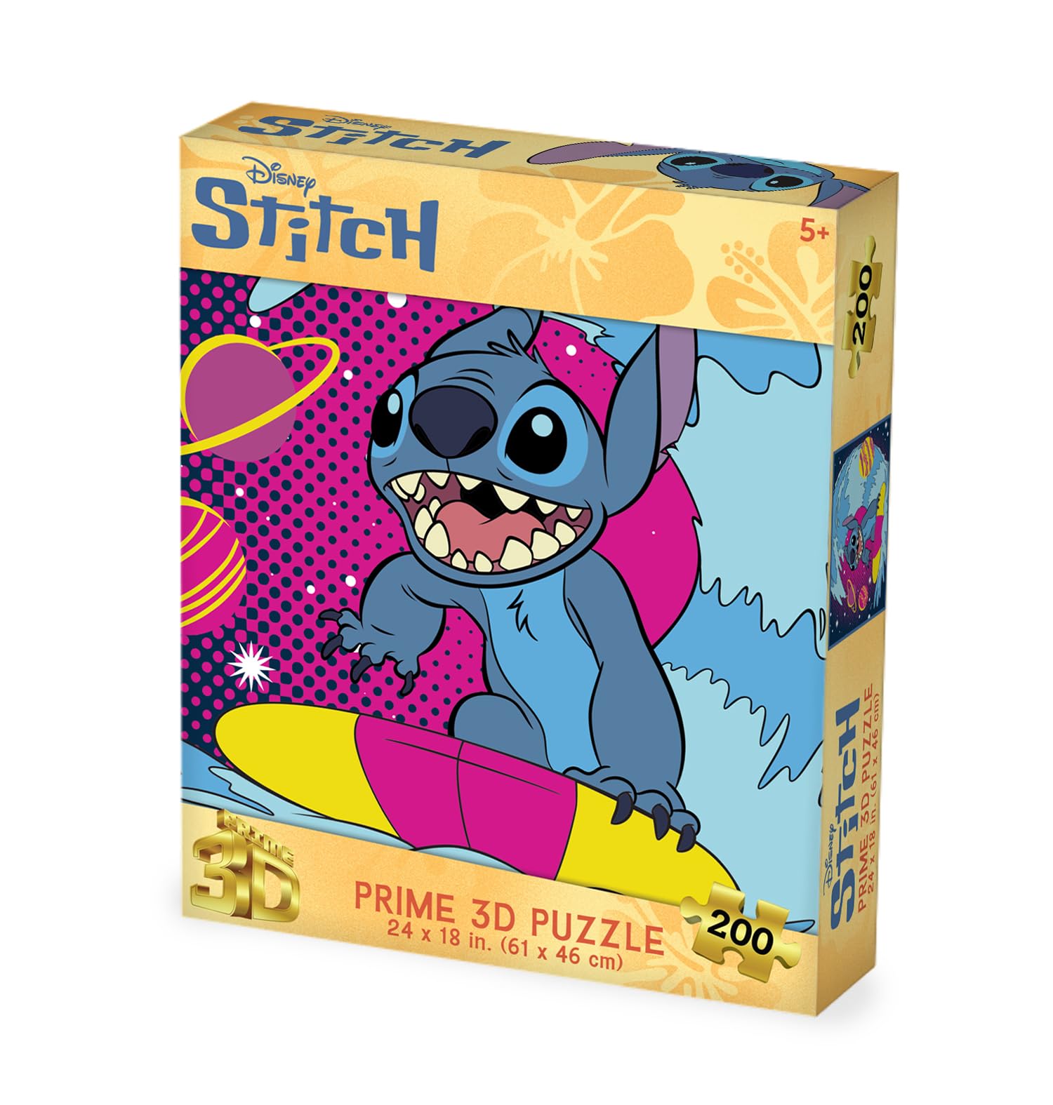 Prime 3D Stitch Surfing Puzzle - 200 Piece 3D Lenticular Jigsaw for Kids & Families, 24"x18" Fun Motion Activity, Official Disney Gift