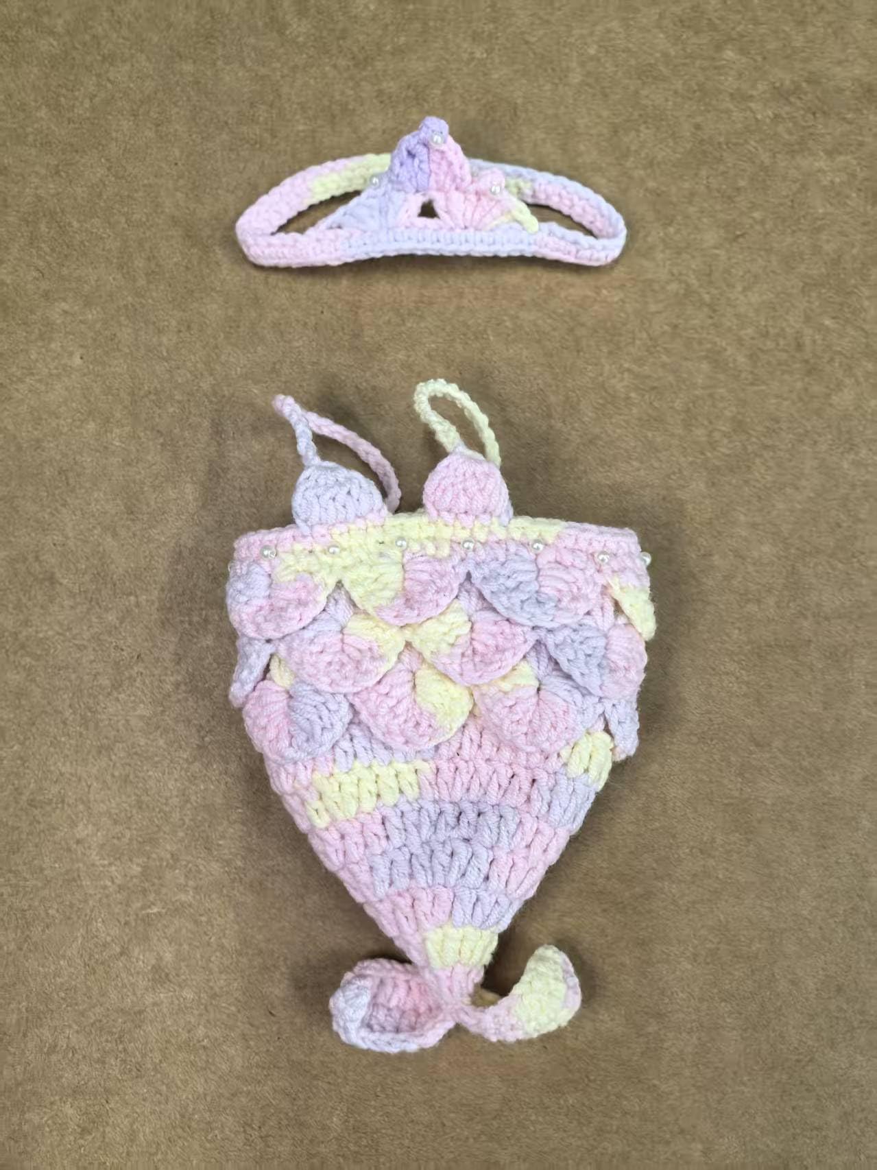 Clothes for Labubu Doll,Clothes for Doll Accessories,Hand-woven Bikini Mermaid Crochet Skirt Set,Summer Mermaid Costume Outfit Suitable