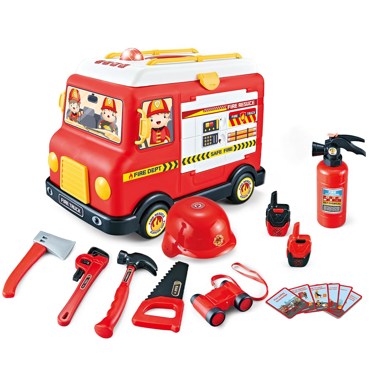 33-Piece Toddler Fire Truck Toy | Electric Firetruck Toys | Fire Engine Toy with Firemen Tool Set | Roleplay Firefighter Toys | Kids Trucks Gifts