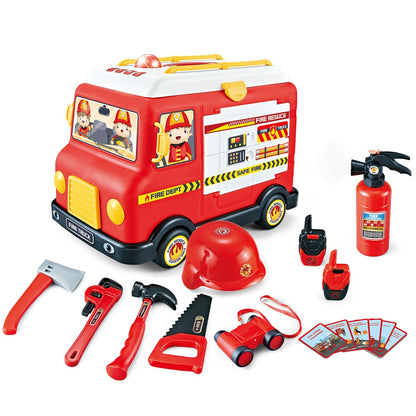 33-Piece Toddler Fire Truck Toy | Electric Firetruck Toys | Fire Engine Toy with Firemen Tool Set | Roleplay Firefighter Toys | Kids Trucks Gifts