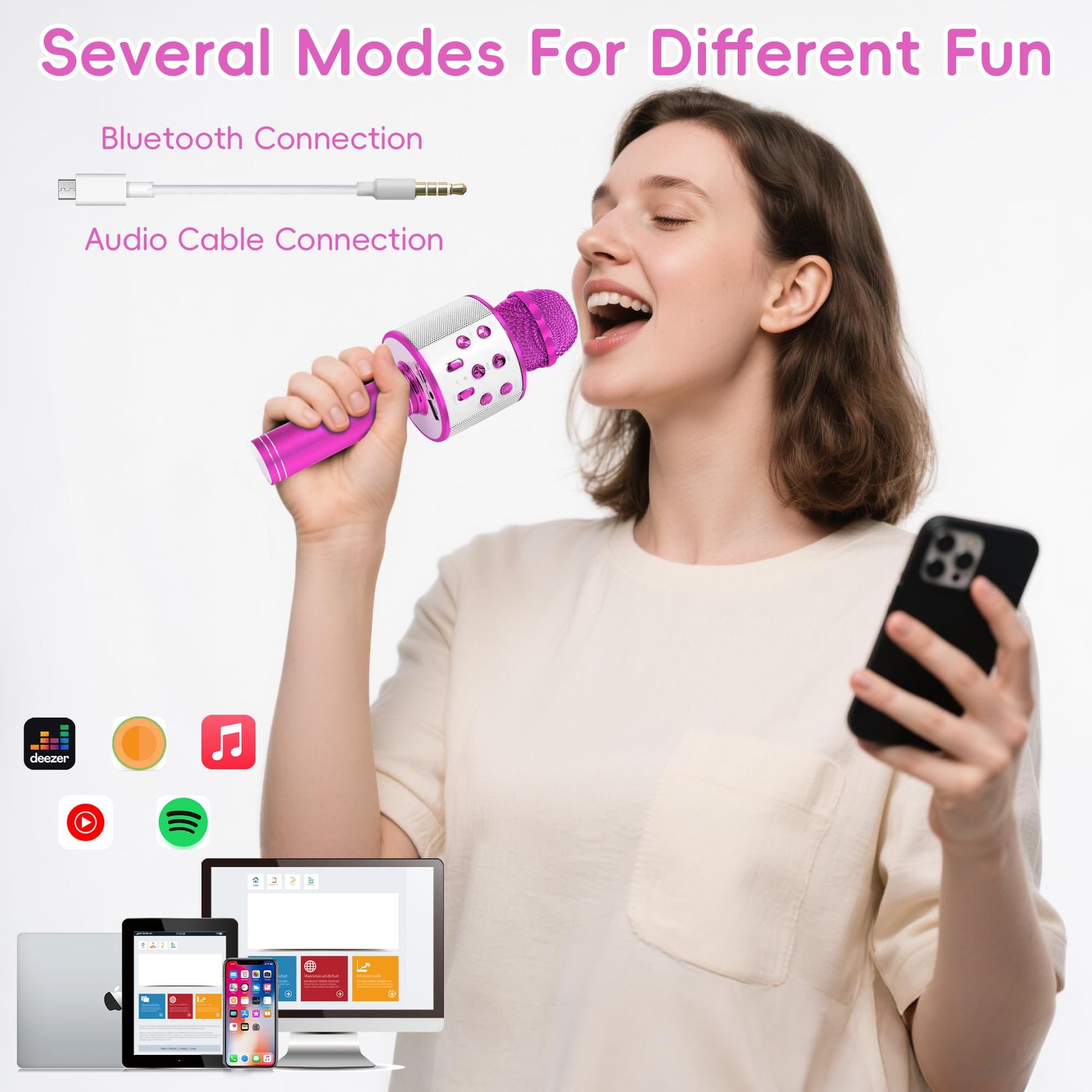 KIDWILL Wireless Bluetooth Karaoke Microphone for Kids, 5-in-1 Portable Handheld Karaoke Mic Speaker Player Recorder with Adjustable Remix FM Radio
