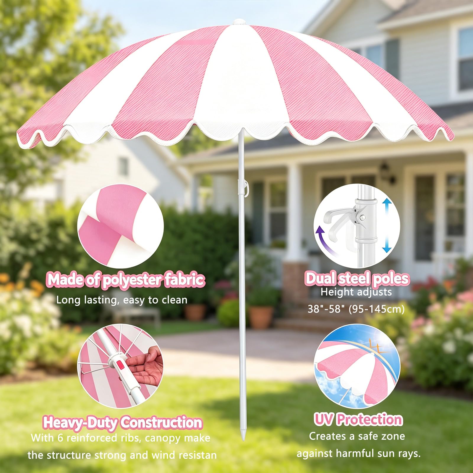 Belamilo Water Table Umbrella, UV Protection Beach & Picnic Table Umbrella, Heavy Duty Portable Outdoor Shade for Sand Play, Camping, Garden