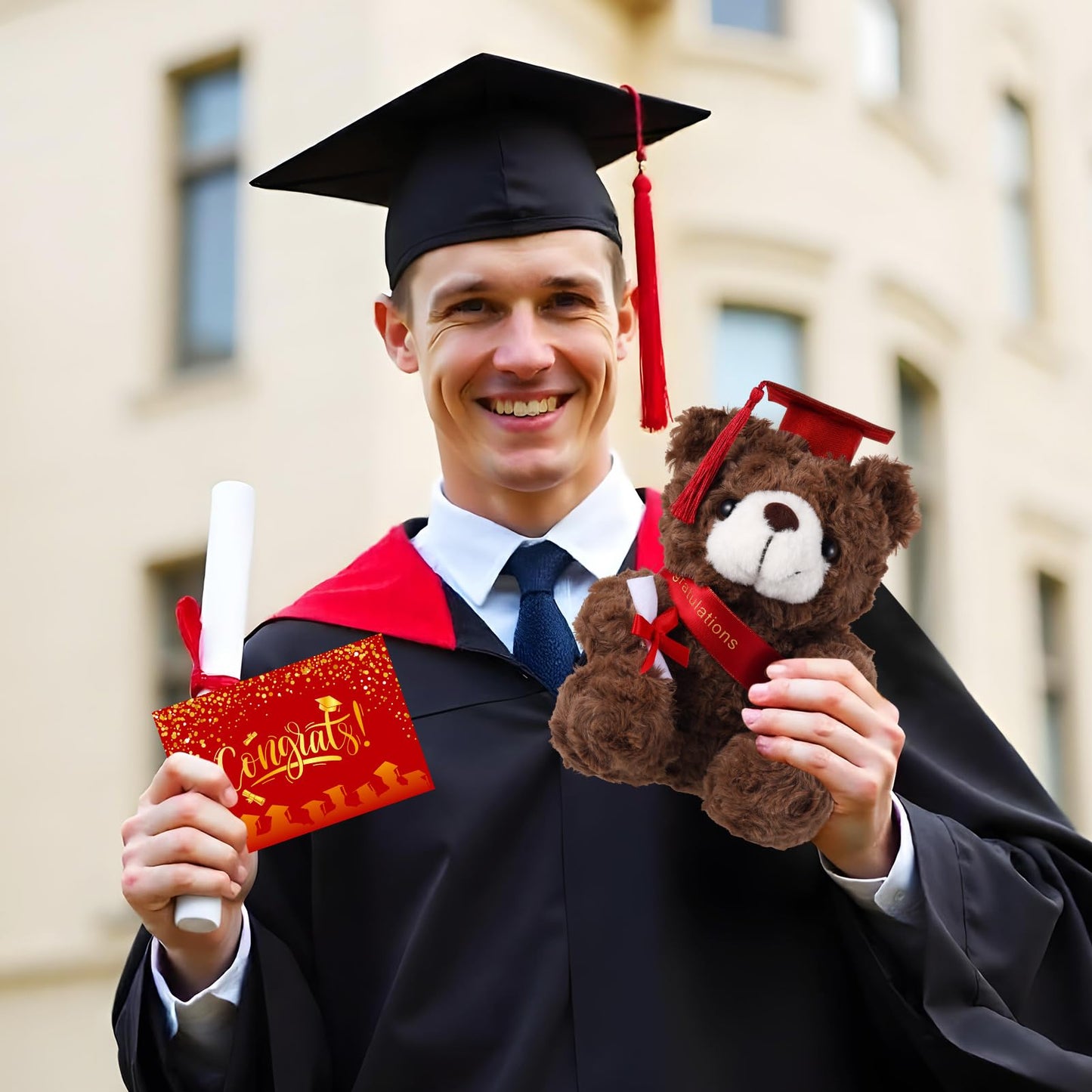 ZJoey 2 Sets Bear with Graduation Cap Toys Class of 2026 Graduation Plush Stuffed Teddy Bear Animal Dog Graduation Cap and Gown with Greeting Card