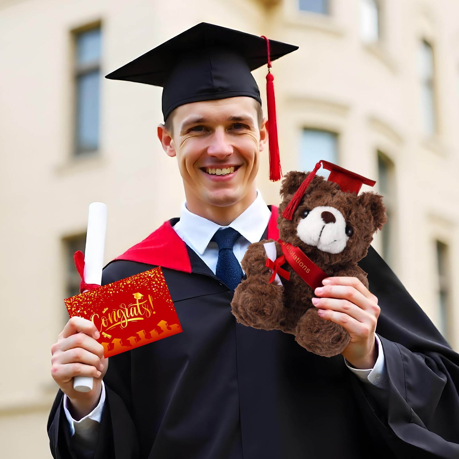 ZJoey 2 Sets Bear with Graduation Cap Toys Class of 2026 Graduation Plush Stuffed Teddy Bear Animal Dog Graduation Cap and Gown with Greeting Card