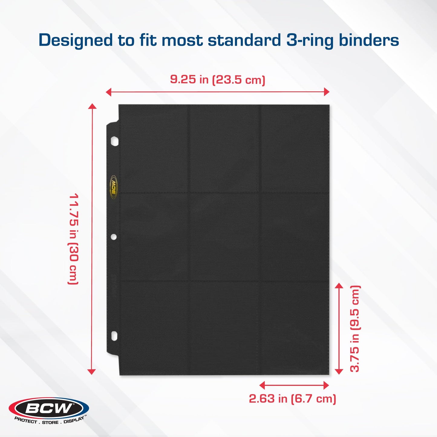 BCW Double-Sided 9-Pocket Pages Holder - 50 Black Pages | Trading Card Binder Sheets | Secure Side Loading | Ideal Card Storage and Display Solution