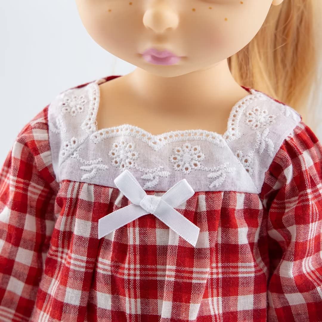Girl and Doll Matching Nightgown, 16"-18" Dolls Clothes, Red Plaid Vintage Dress for Doll