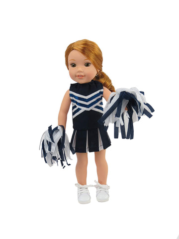 American Fashion World Navy Cheerleader Outfit for 14-Inch Dolls | Pom Poms Included | Premium Quality & Trendy Design | Dolls Clothes | Outfit