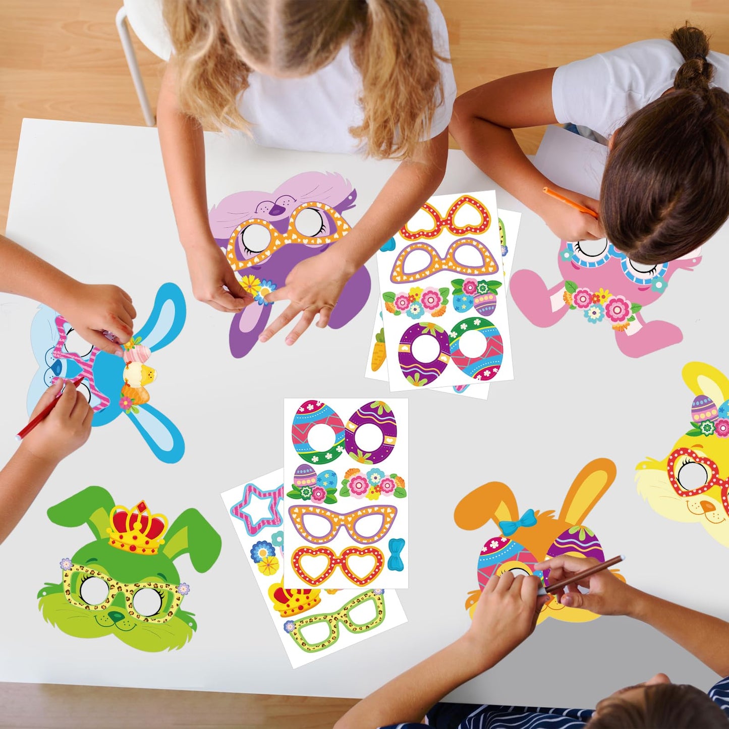 24 Sets Easter Bunny Mask Craft Kits Make Your Own Paper Mask Crafts Easter Rabbits Face Stickers Bunny DIY Art for Kids Spring Classroom Activities
