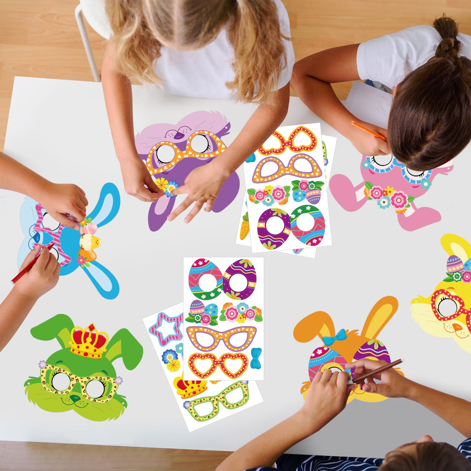 24 Sets Easter Bunny Mask Craft Kits Make Your Own Paper Mask Crafts Easter Rabbits Face Stickers Bunny DIY Art for Kids Spring Classroom Activities