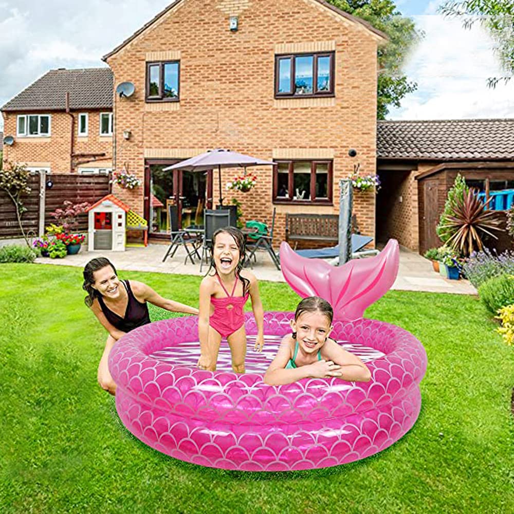 Inflatable Kiddie Pools Mermaid, Backyard Round Swimming Pool for Kids, Cute Raft Paddling Pool Indoor&Outdoor Toddler Fun Water Swim Beach Floaties