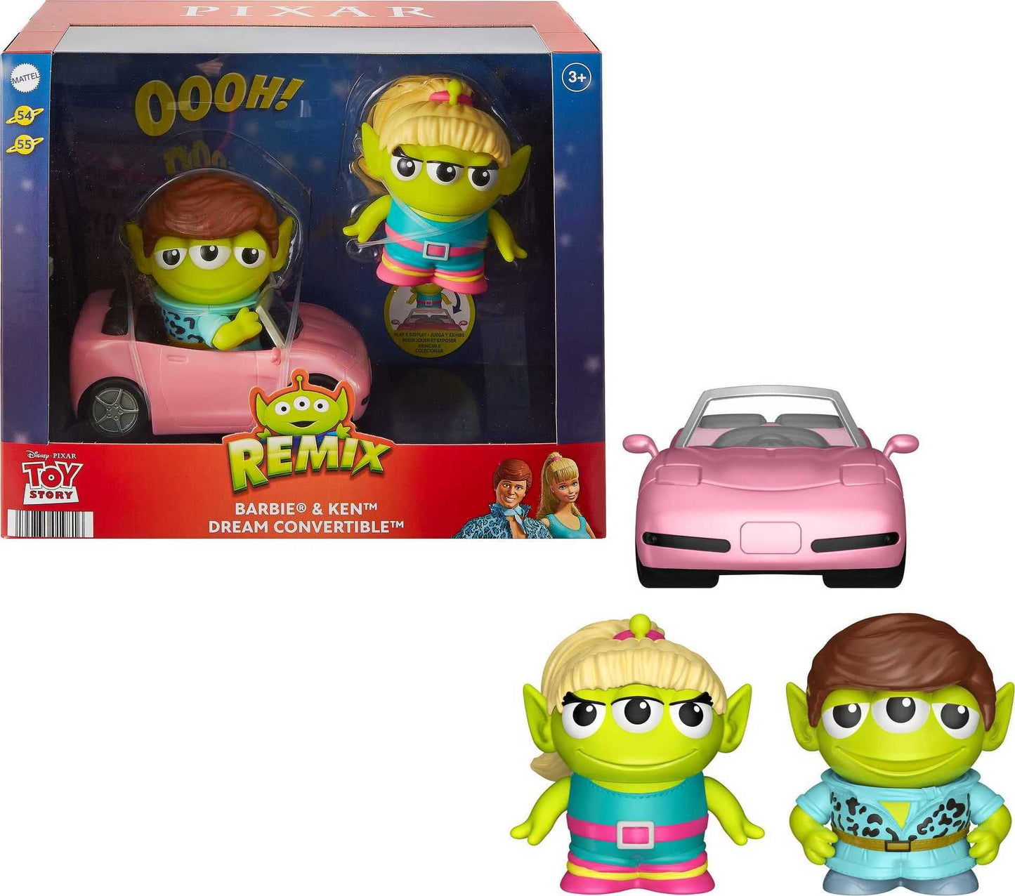 Mattel Pixar Alien Action Figures 2-Pack, Barbie and Ken Remix Figures with Toy Car, Collectible Gifts