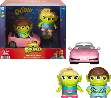 Mattel Pixar Alien Action Figures 2-Pack, Barbie and Ken Remix Figures with Toy Car, Collectible Gifts
