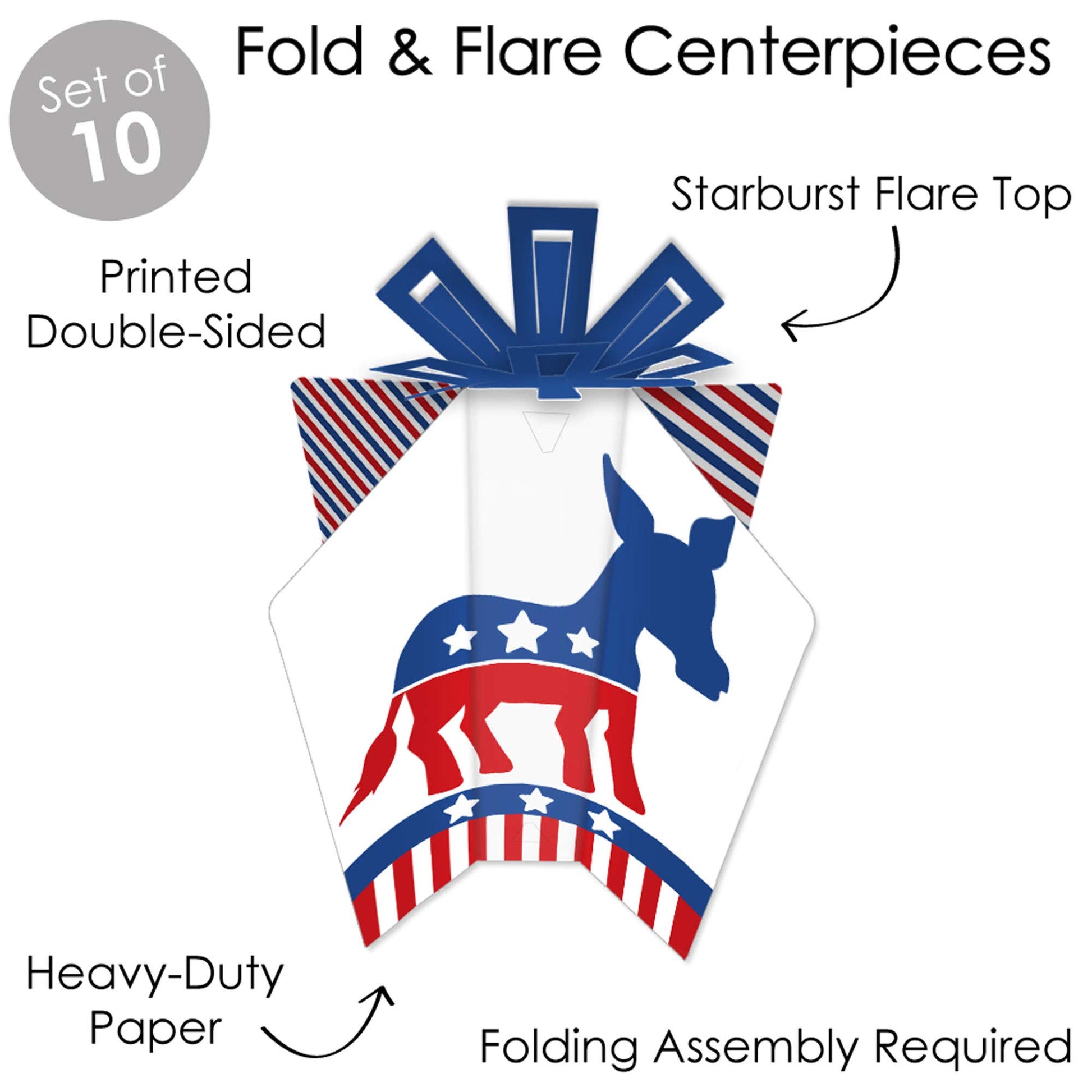 Big Dot of Happiness Democrat Election - Table Decorations - Democratic Political Party Fold and Flare Centerpieces - 10 Count