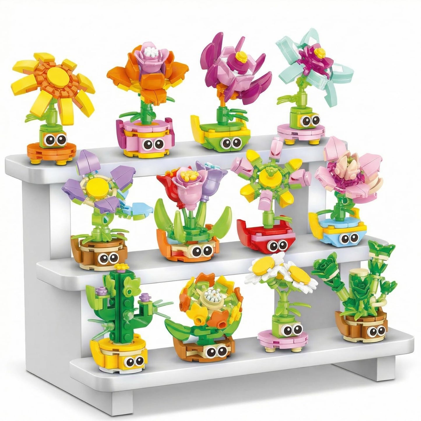 Tecnobicho 12-in-1 Flower Building Set, Botanical Collection Floral Decor Kit, Creative STEM Toy Christmas Birthday Easter Gift for Kids Girls Boys 6+