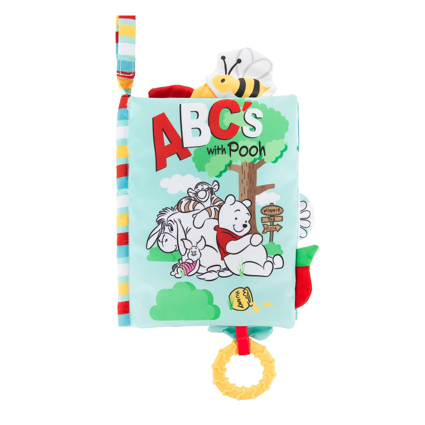 Kids Preferred Disney Baby Winnie The Pooh Deluxe Soft Book Abc's with Pooh On-The-Go Sensory Books for Babies with Crinkle Pages and BPA Free Teether