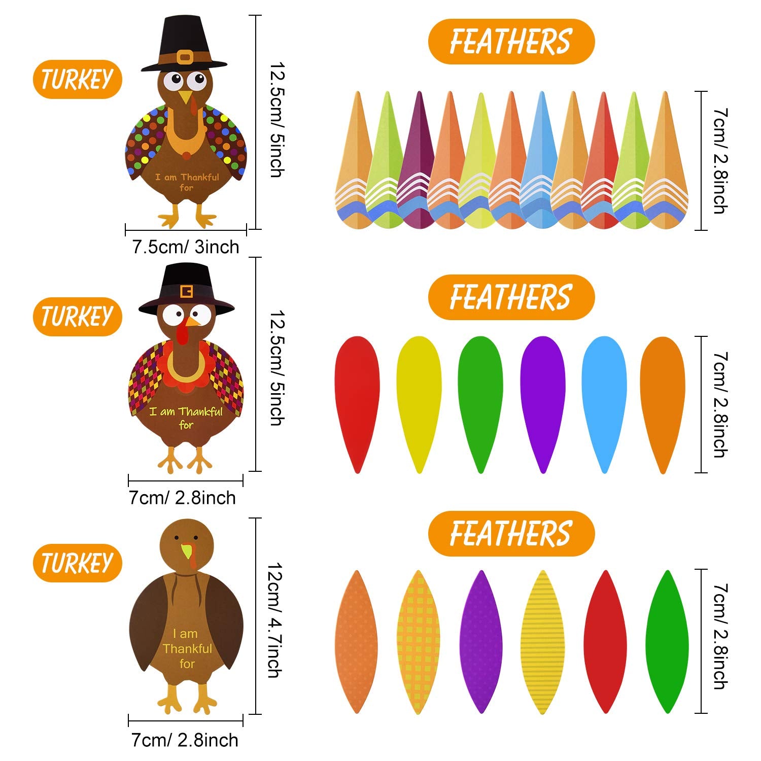 MIAHART 312 Pcs Thanksgiving Turkey Craft Kit DIY Turkey with Colorful Feathers and 320 Pcs Dot Glues Thanksgiving Stickers for Thanksgiving Party
