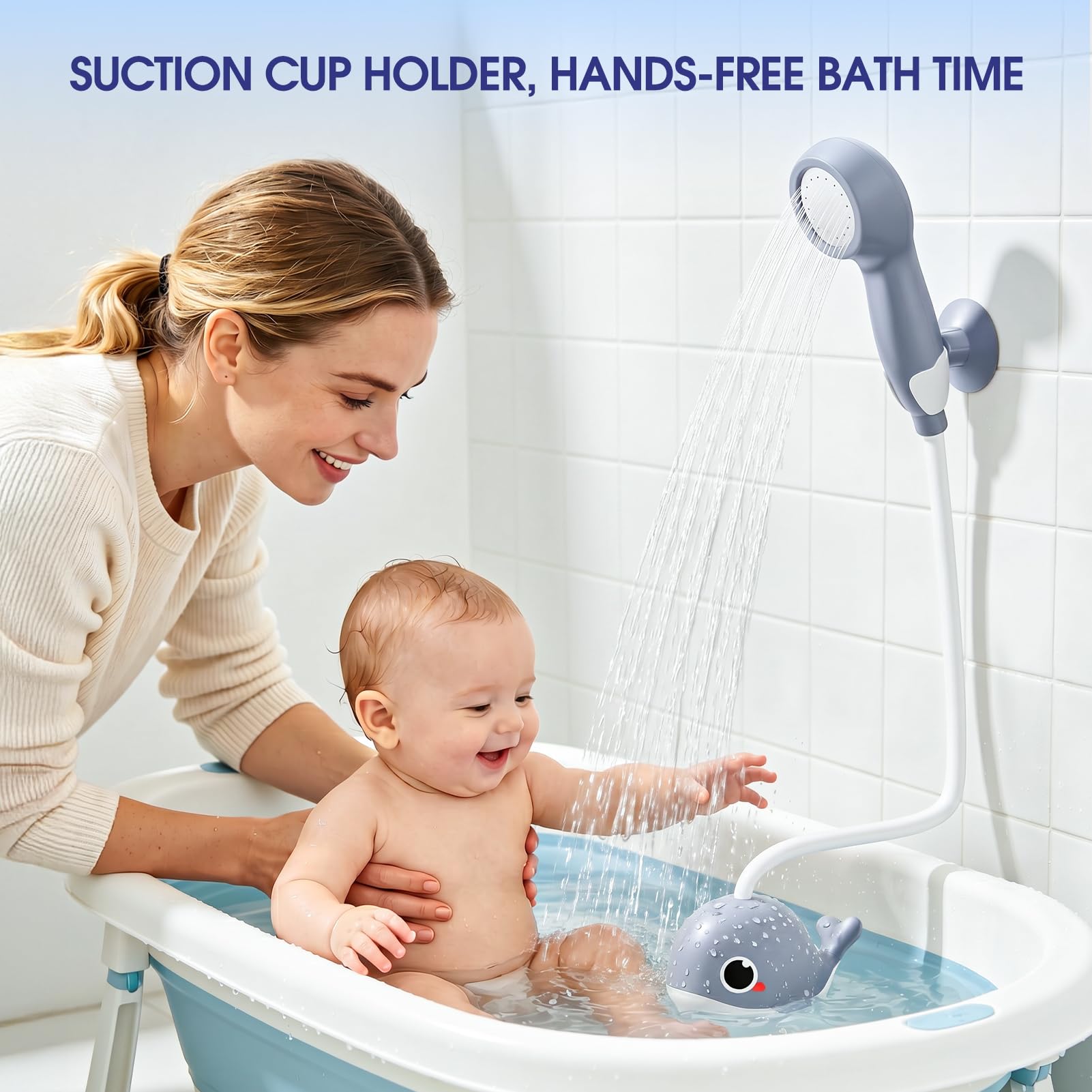 Whale Baby Bath Sprayer, Control the Flow Hands-Free 2 Gentle Modes