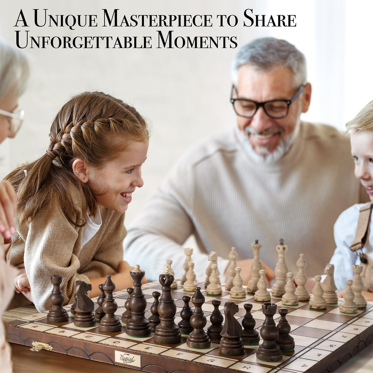 Wegiel Legate Luxury Wooden Chess Set for Adults and Kids - 18 Inch Handcrafted from Premium Beech and Birch Wood - Unique Folding Design with Chess