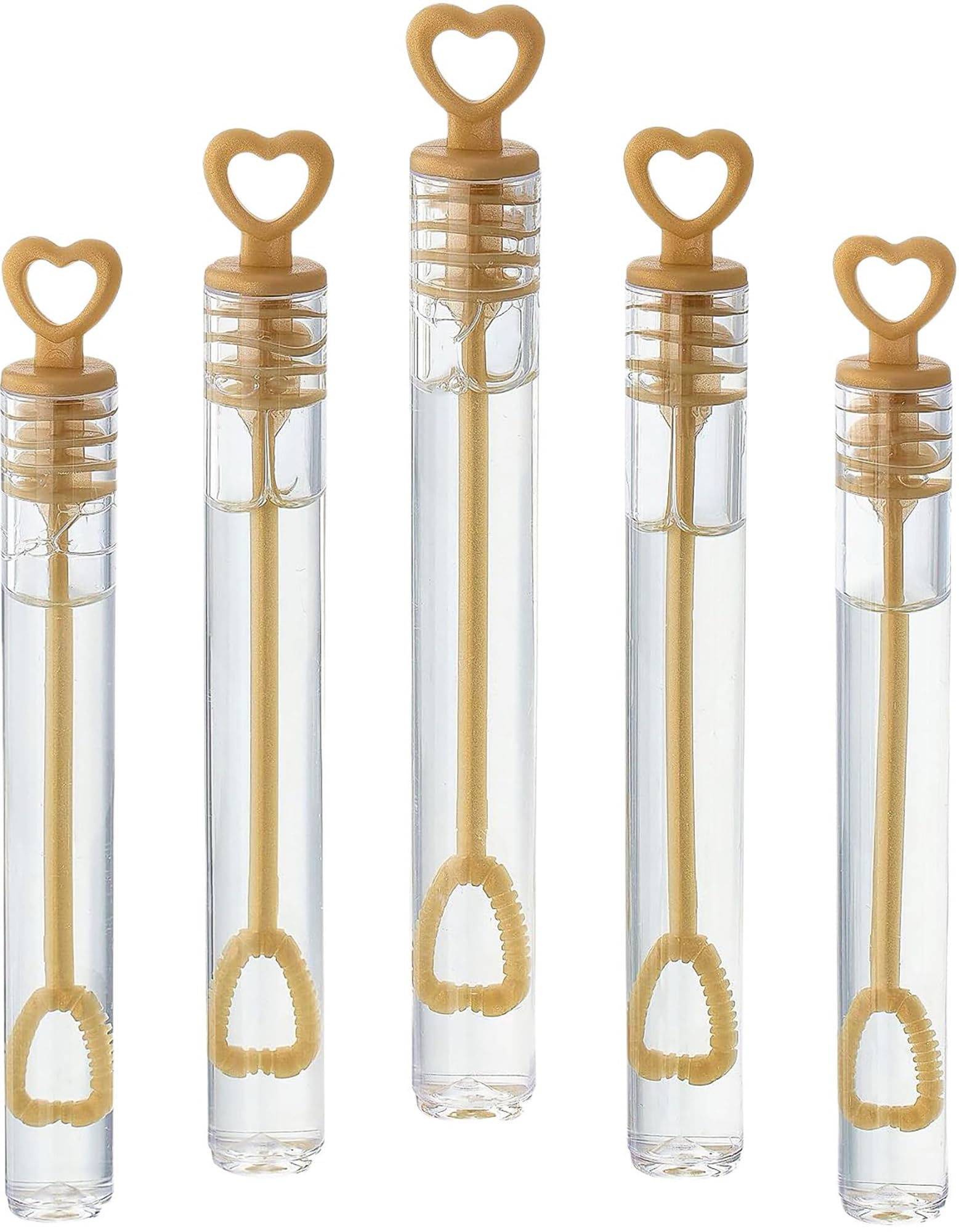 GIFTEXPRESS Bubble Wands Party Favors - 96 Pack Mini 4.25" Tall Gold Color Heart Bubble Sticks - 0.2 Fl Oz / 5 mL Tube of Non Toxic Bubbles Solution