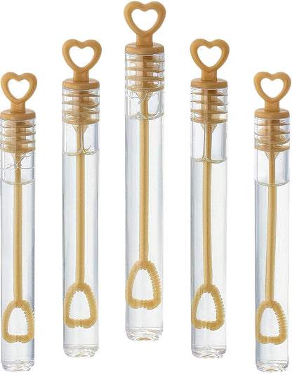 GIFTEXPRESS Bubble Wands Party Favors - 96 Pack Mini 4.25" Tall Gold Color Heart Bubble Sticks - 0.2 Fl Oz / 5 mL Tube of Non Toxic Bubbles Solution
