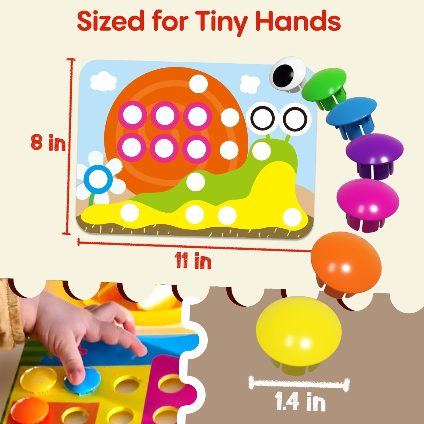 AMOSTING Button Art Toy - Educational Color Matching Mosaic Pegboard Sensory Learning Activity for Kids Age 3 4 5, Preschool Gift for Toddlers, Boys