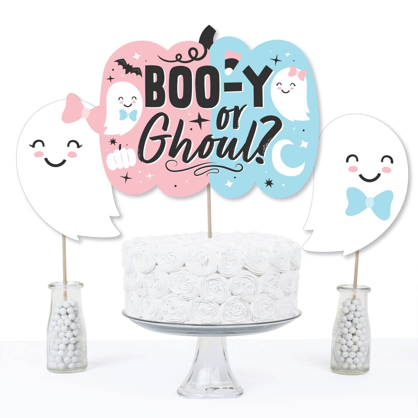 Big Dot of Happiness Boo-y or Ghoul - Halloween Gender Reveal Party Centerpiece Sticks - Table Toppers - Set of 15