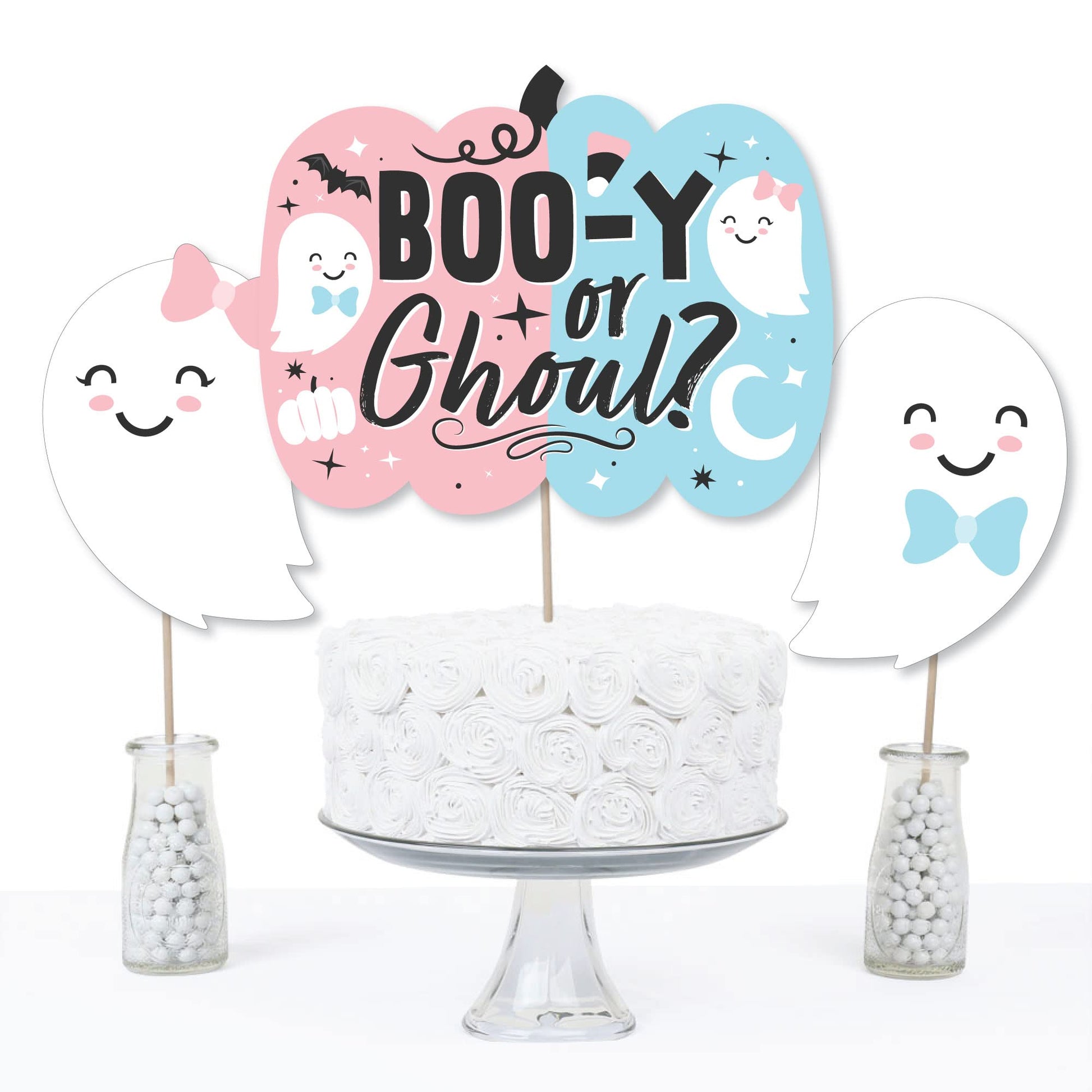 Big Dot of Happiness Boo-y or Ghoul - Halloween Gender Reveal Party Centerpiece Sticks - Table Toppers - Set of 15