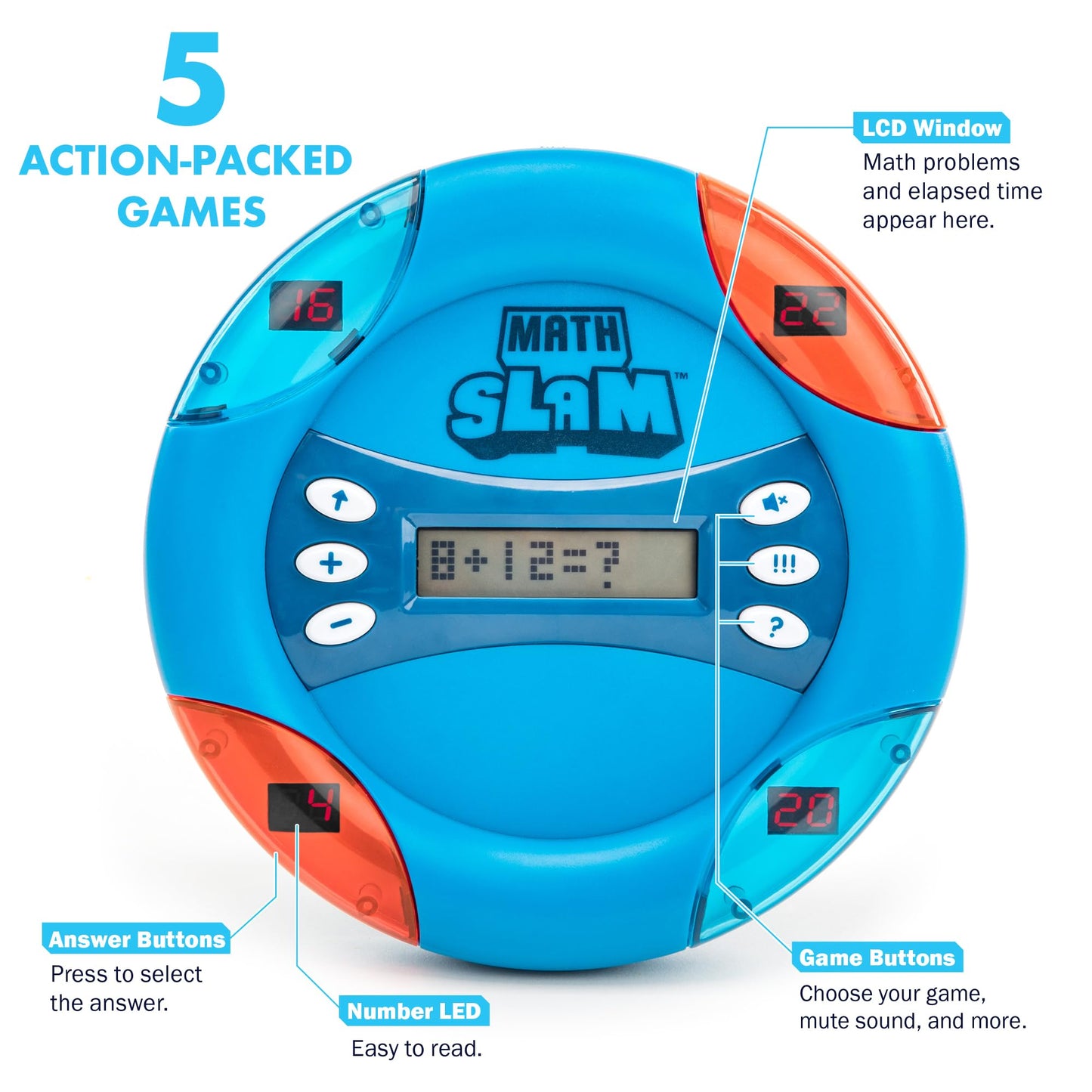 Educational Insights Math Slam - Handheld Electronic Math Games for Kids 5-7, First Grade Addition and Subtraction Games, Basic Algebra Learning Game
