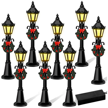 Christmas Mini Street Light Models, 4 Pcs Mini Street Lamp Dollhouse Streetlight Models, Miniature Christmas Village Pathway Lantern Post for DIY