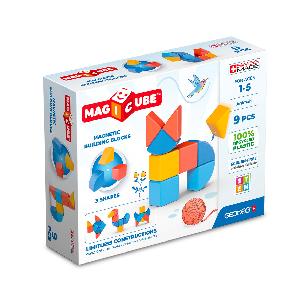 Geomag Magicube Magnetic Blocks for Toddlers Ages 1-5 | Swiss-Made STEM Building Toy Sets | Multiple (MAGICUBE_9PCS)