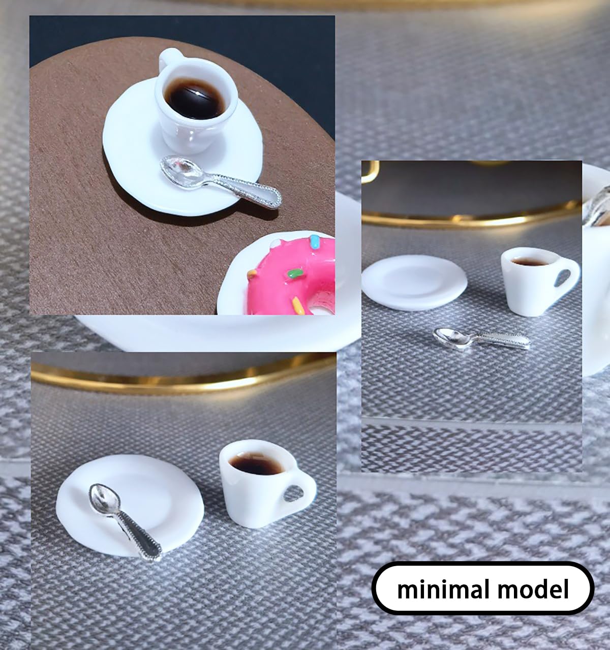 1:12 Scale Miniature Coffee Cup with Spoon and Plate - 1 Set Dollhouse Scene Accessory for DIY Summer Table Setting, Desktop Display, Realistic Resin