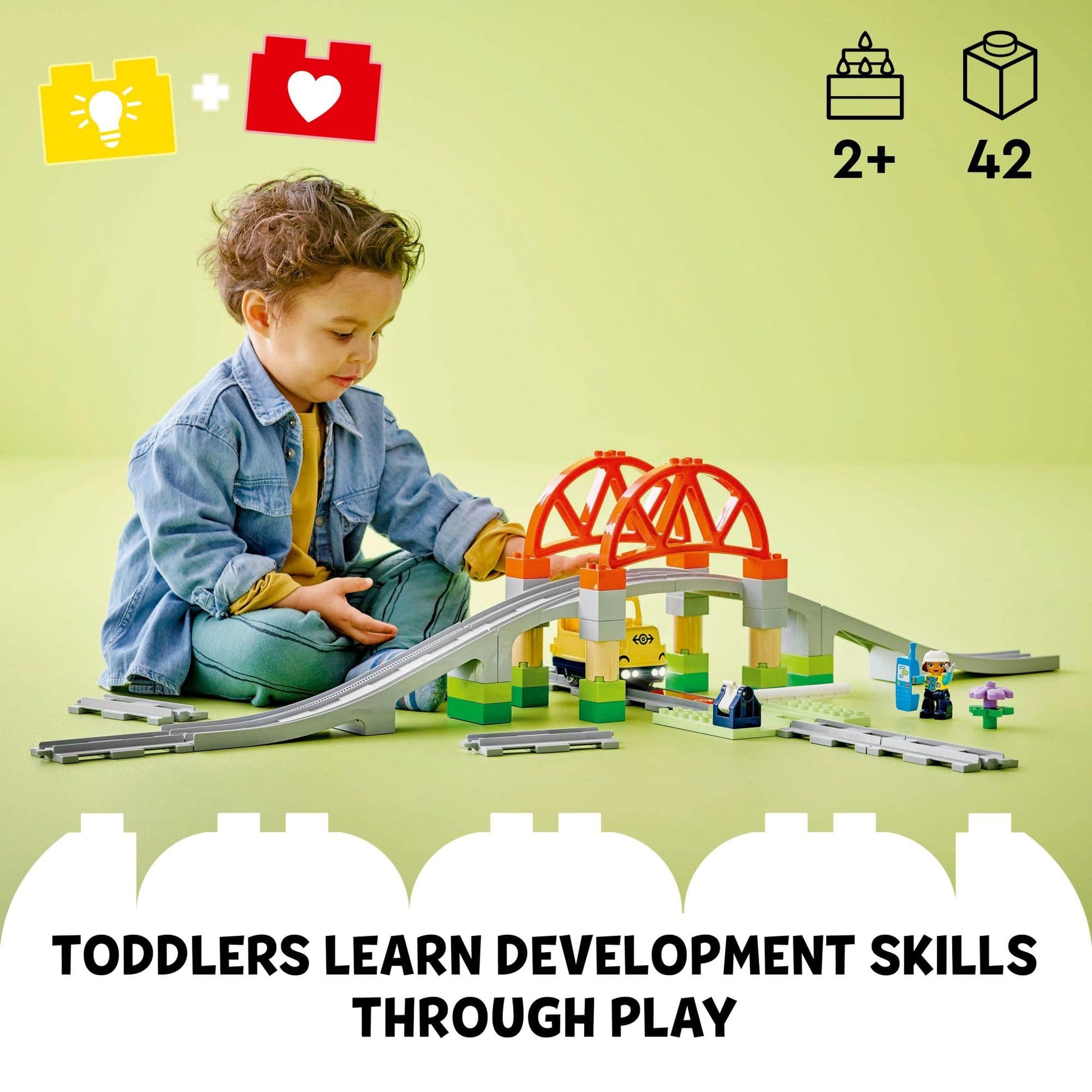 LEGO DUPLO Town Train Bridge and Tracks Expansion Set - 10 Extra Pieces of Train Tracks - Preschool and Toddler Train Set, Ages 2+ - Building Toy for