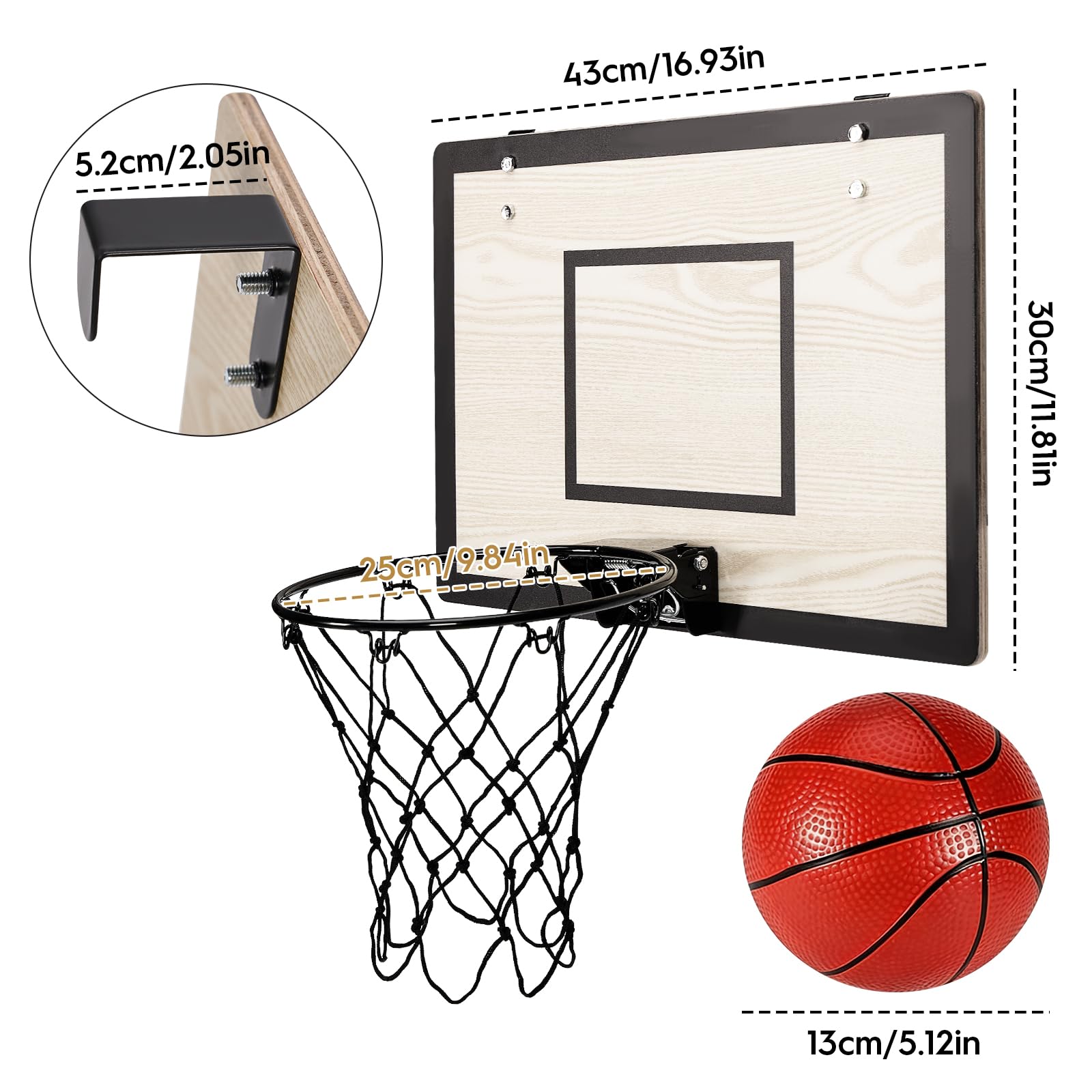 sxemcx rrhh Mini Basketball Hoop for Kids,Exquisite Wooden Over The Door Basketball Hoop Indoor with 4 Balls and Pump,Mini Hoops Set for Teens
