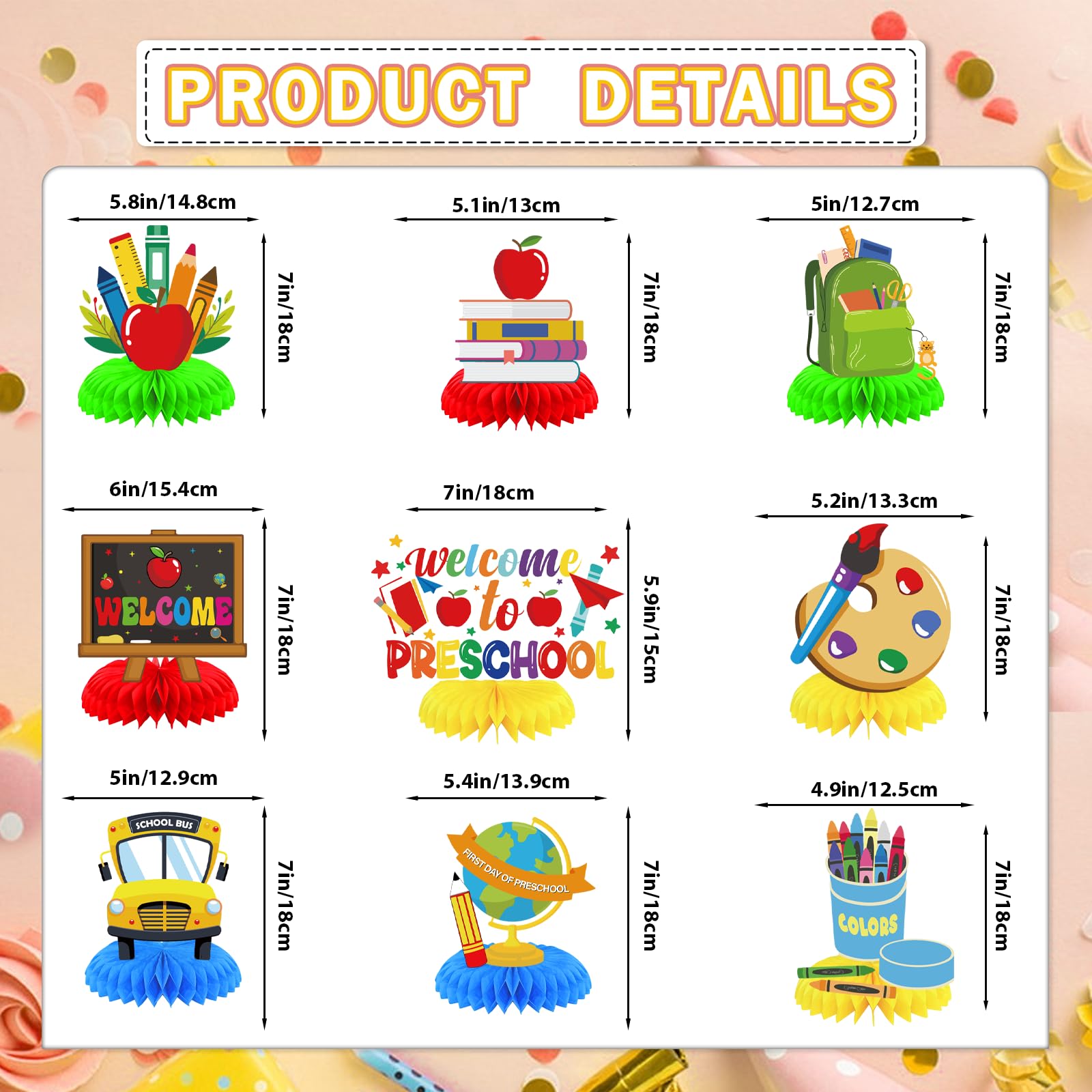 First Day Of School Decor - 9 PCS Back To School Table Decorations Welcome Back To School Decorations Back To School Decorations Honeycomb Centerpiece